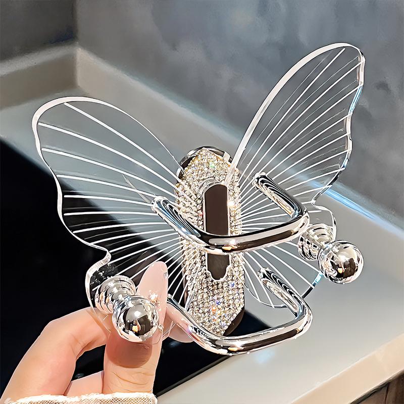 1pc Butterfly Design Bathroom Storage Hook Self-adhesive Girls Hairband Comb Storage Rack Home Organizer