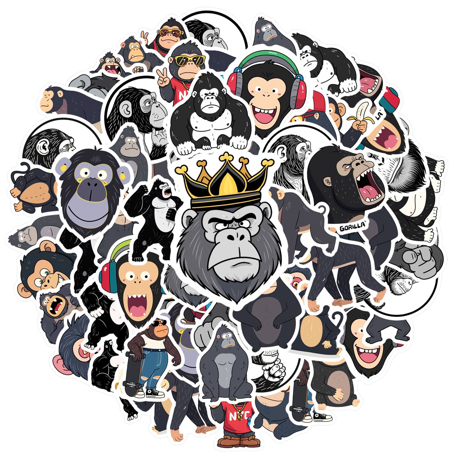 

35pcs Cartoon Monkey Stickers Humorous Chimpanzee Stickers DIY Stickers For Suitcase Fridge Phone Luggage Laptop Guitar