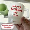 10oz Frosted Glass Mug – Jade-Like Finish, 'Happy Birthday' Red Print, Elegant Gift for Parties