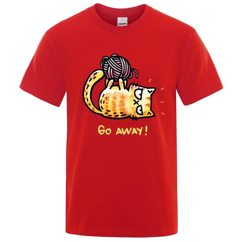 Angry Cat Go Away Cartoons Print Unisexs Tshirts Oversized Crewneck T Shirts Breathable Clothes Summer Cotton TShirt Loose