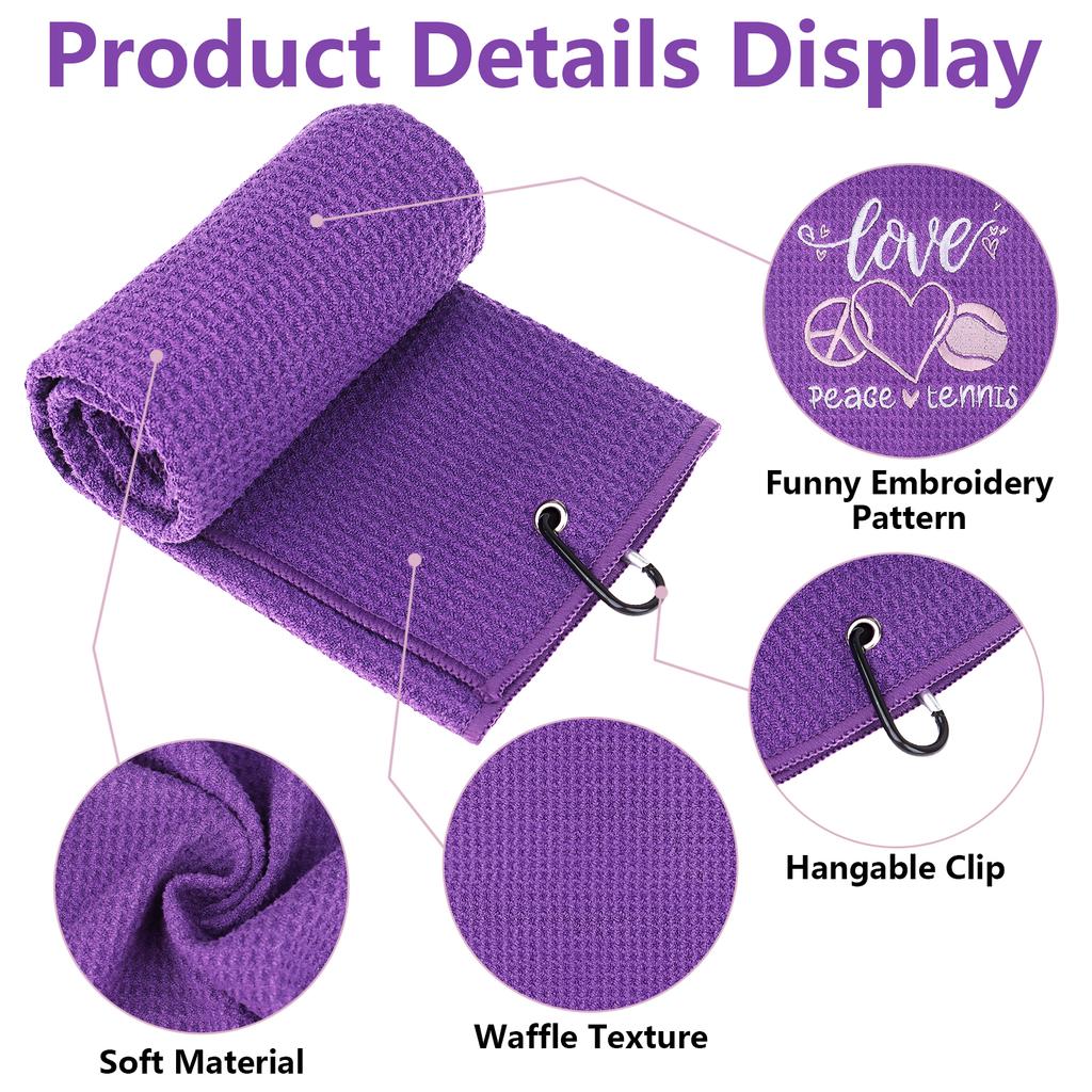 6 Pcs Tennis Towel Funny Soft Tennis Prints Towels Embroidered Tennis Towel With Carabiner Clip Tennis Hand Towels Tennis Gift F