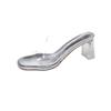 Square Head Transparent One-word Cool Slippers Women's Spring and Summer 2025 New Crystal Thick Heel High Heel Outer Wear Cool Slippers Women