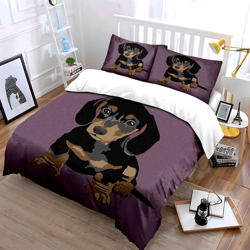 Cute Dachshund Puppy Design Bedding Duvet Cover Set Duvet Cover Pillowcases  (1*Duvet Cover 2*Pillowcases, without duvet insert)