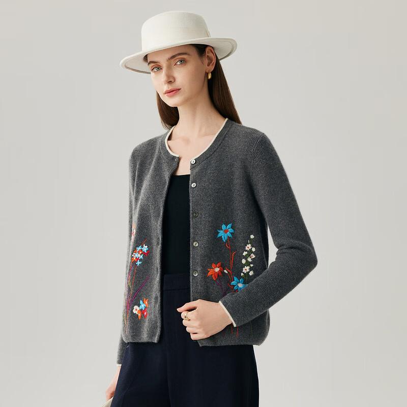 Zhaojun 2025 Autumn/Winter Women's 100% Cashmere Round Neck Thick Knitted Cardigan