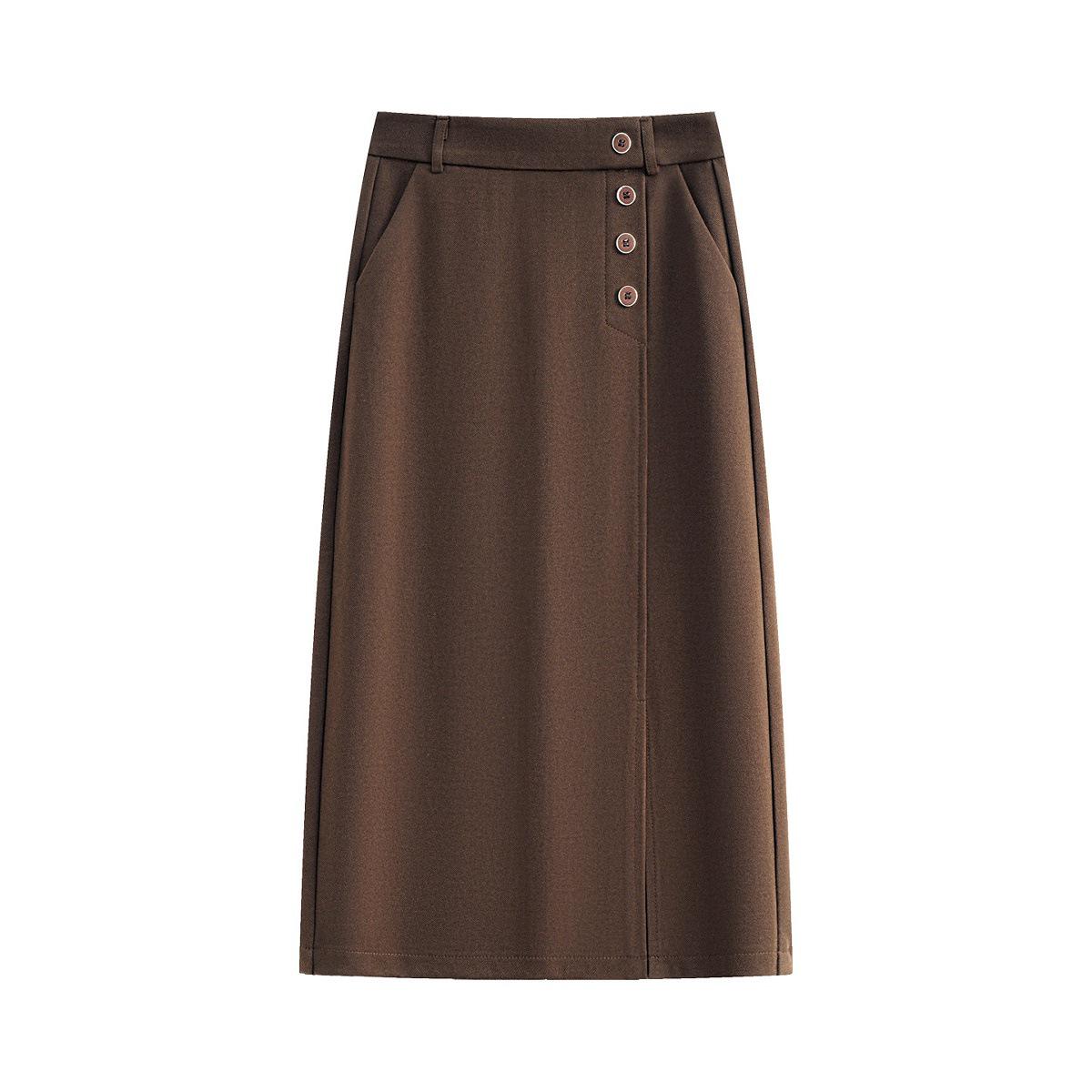 

2025 Women s Versatile Coffee Wool Plaid Half-Skirt: Autumn/Winter Mid-Length Hip-Hugging Design with Slit S (80-95 jin) кофейный