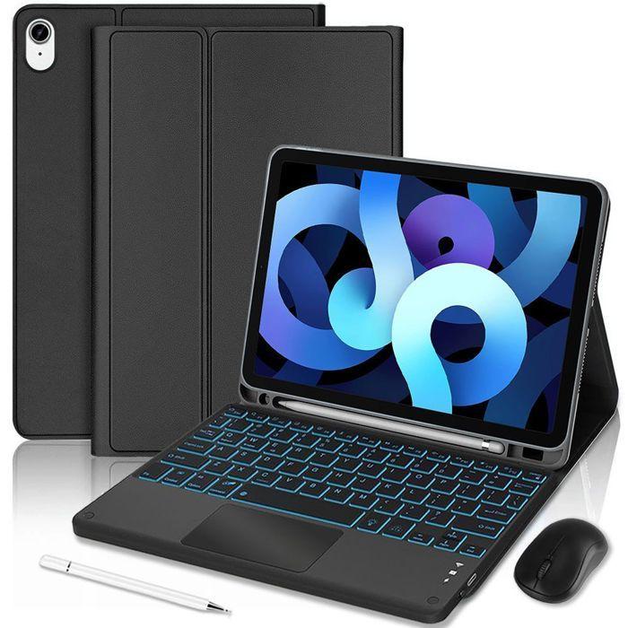 Coque Clavier pour iPad Air 11" (M4/M3/M2) / iPad Air 4/5 10,9" Synthécuir Noir avec Clavier Rétroéclairé + Souris + Stylet