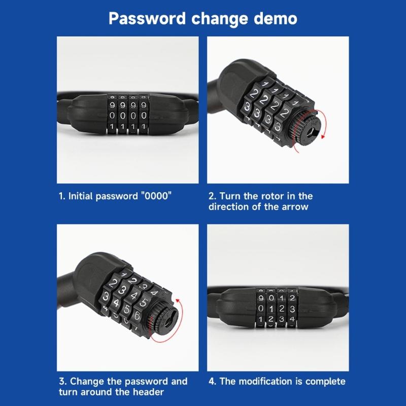 Bike Portable Code Lock Cable Anti Theft Security Resettable Combination Locks