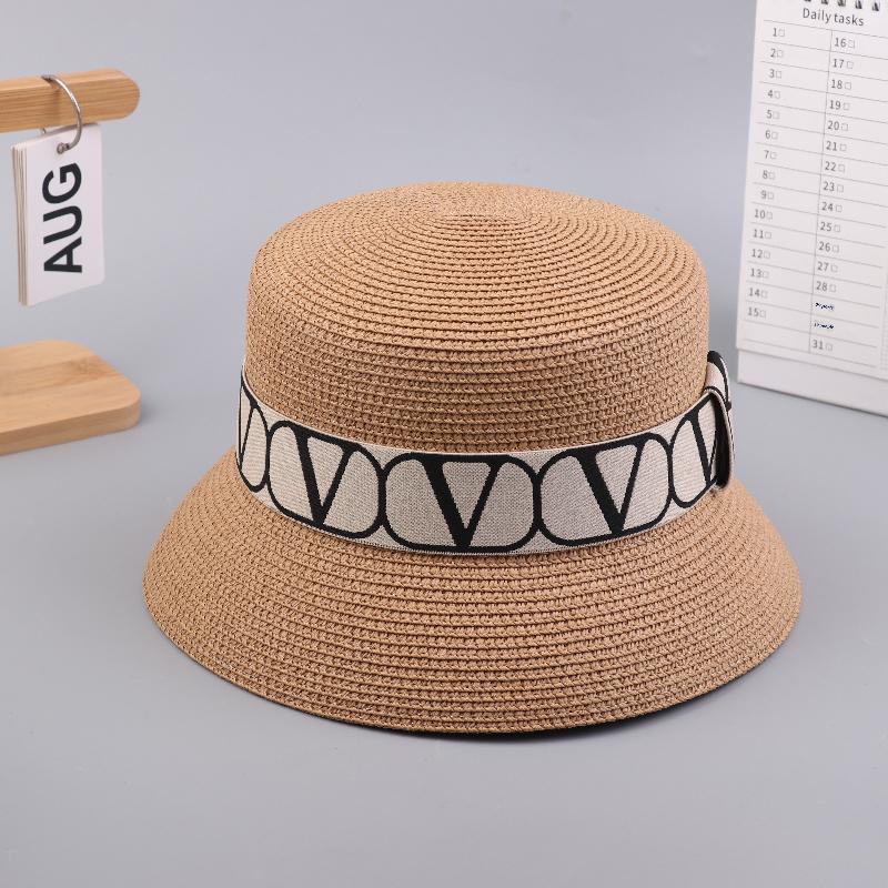 Trendy Letters Woven Fisherman Ladies Simple Straw Hat Sun Hats Outdoor Travel Beach Panama Cap Bucket Hats For Women