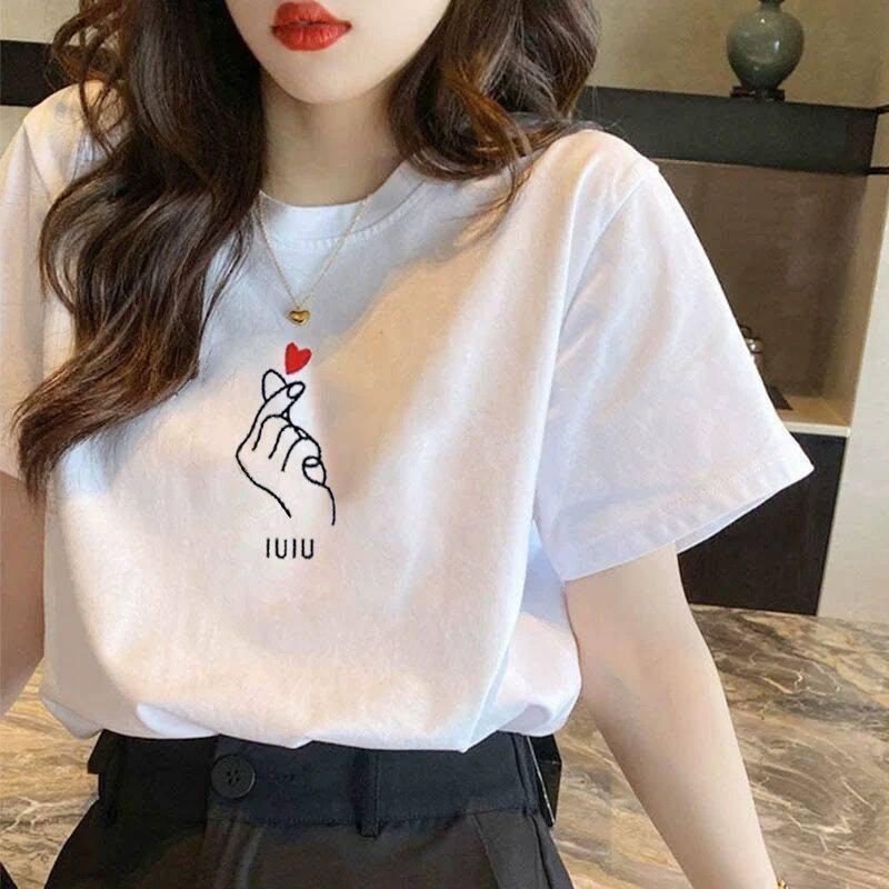 1pcs Summer Pure Cotton T-shirt Women's Basic Fashion Tee Solid Ladys Short Sleeve Loose Tops Females Large Size Printed Tshirts