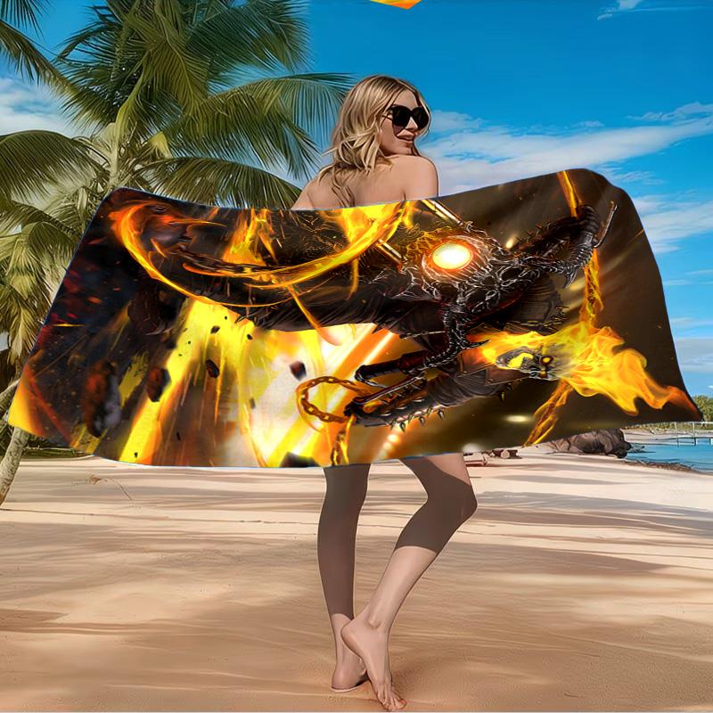 Rider On Fire Strandtuch Mikrofaser Strandtuch, Leicht und Schnelltrocknend, für Sommerreisen, Schwimmbad-Fan Geburtstagsgeschenk