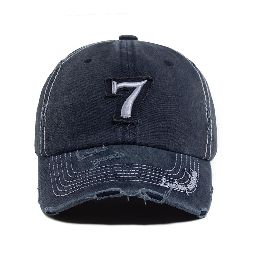 Men‘s Baseball Cap White Line 7 Embroidered Patch Women Hat Summer Vintage Break Hole Visor Casual Caps Fashion Hats For Unisex