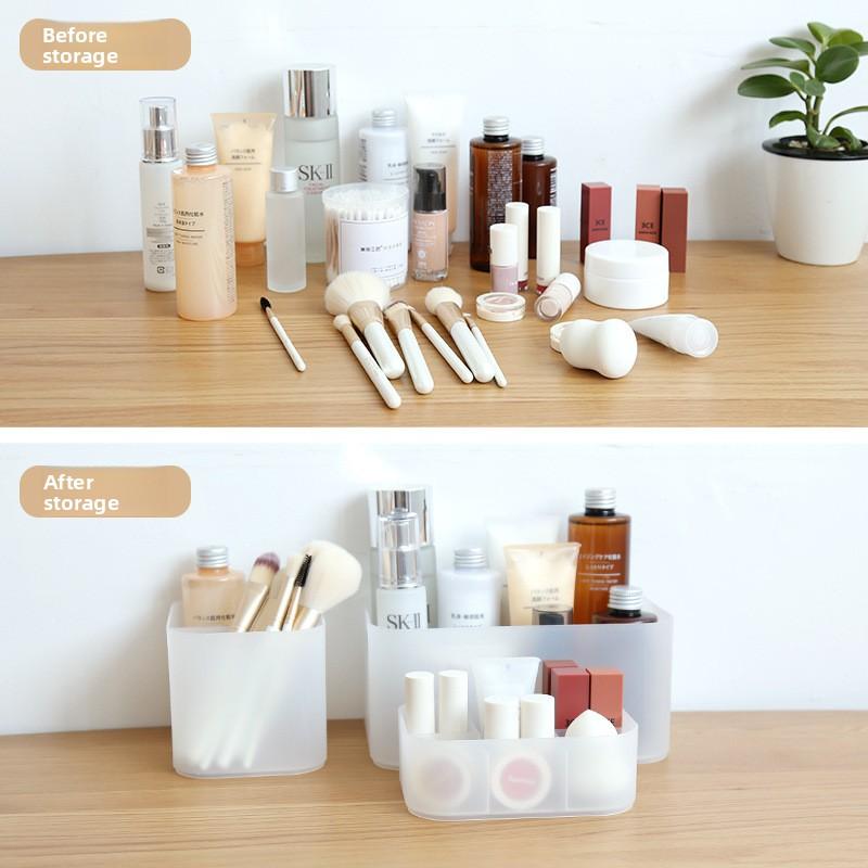 Desktop Storage Box, Cosmetics Box, Plastic Matte Compartments with LIDS, Mask Box, Dressing Table Organization Box