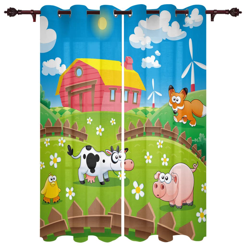 Country Graffiti Chicken Hill House Country Style Window Curtains Scenic Curtains for Living Room Decorative Items Living Room