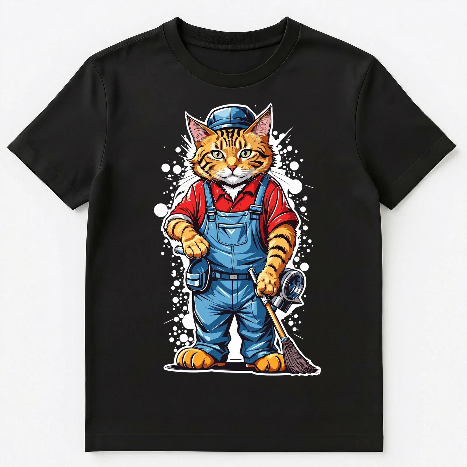 

Cute Janitor Cat Cleaning Graphic Design Unisex T-Shirt 3XL