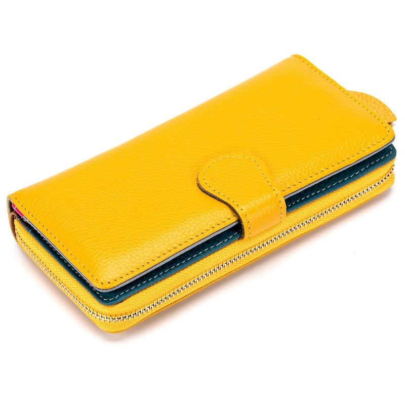 New leather women s long foreign trade wallet, Japanese and American clutch bag, one piece in stock. жёлтый