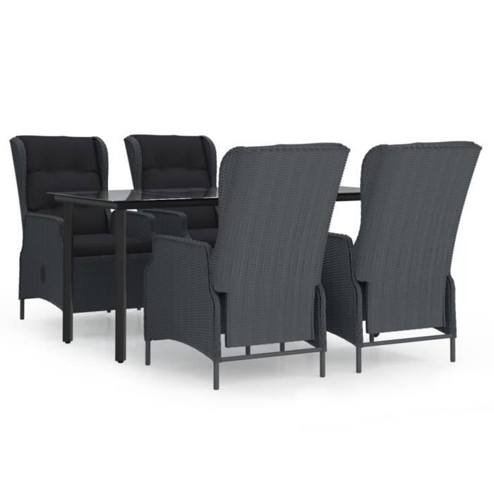 3156790 vidaXL Ensemble à dîner de jardin 5 pcs Gris foncé Résine tressée