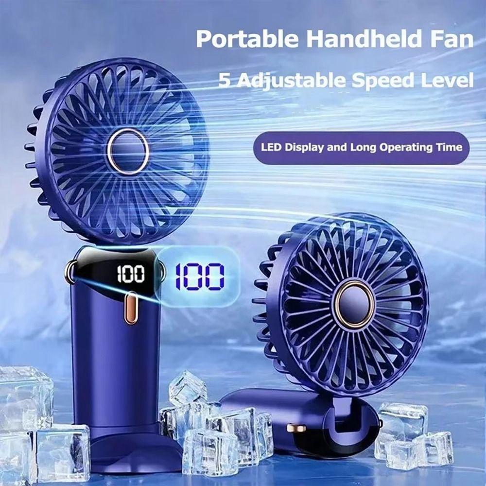 5 Speed Wind Rechargeable Fan LED Digital Display Mini Fan Display Screen Folding Fan  Personal Use