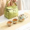 Hand-painted Ceramic Kung Fu Tea Set Outdoor Travel Tea Set Storage Bag Household Express Cup Portable One Pot and Two Cups Small Set