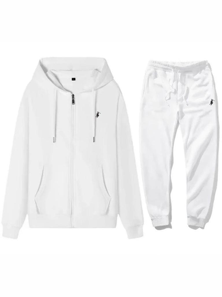 Unisex Polo Embroidered Velvet Hoodie & Pants Set - Trendy Spring/Autumn Style