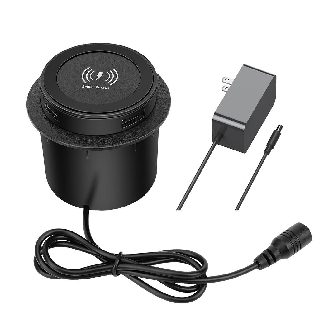 46W Furniture Desktop Embedded Table Wireless Charger Station QC3.0 USB Type C PD Fast Charging For iPhone 13 14 12 Samsung S23