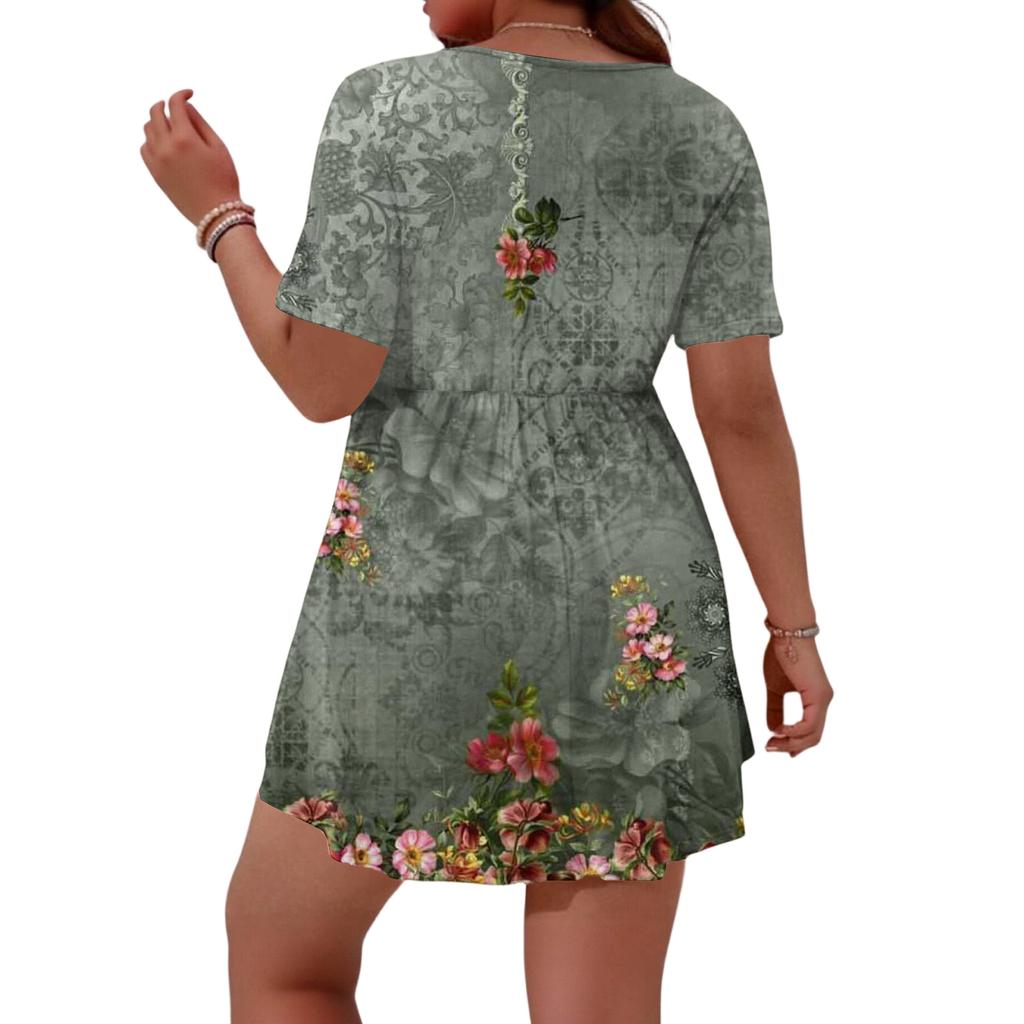Women's Fashionable Casual Short Sleeve Loose Fit Button Front Printed Blouse