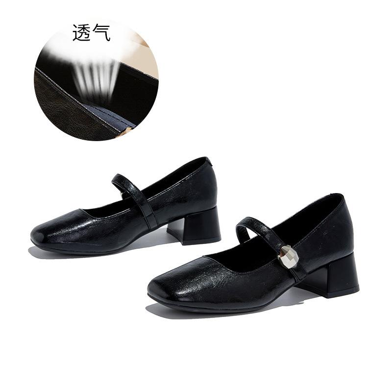 First Layer Sheepskin Insole Mary Jane Shoes Women's Autumn New Thick Heel Single Shoes Leather Women's Shoes