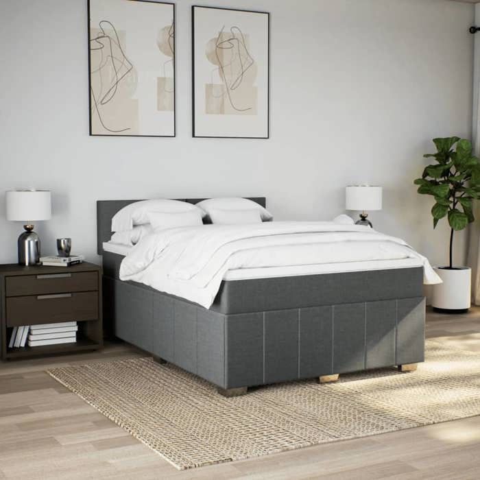 Bettrahmen mit Matratze - Maison Exclusive - 140x200cm - Verstellbares Kopfteil - Dunkelgrau