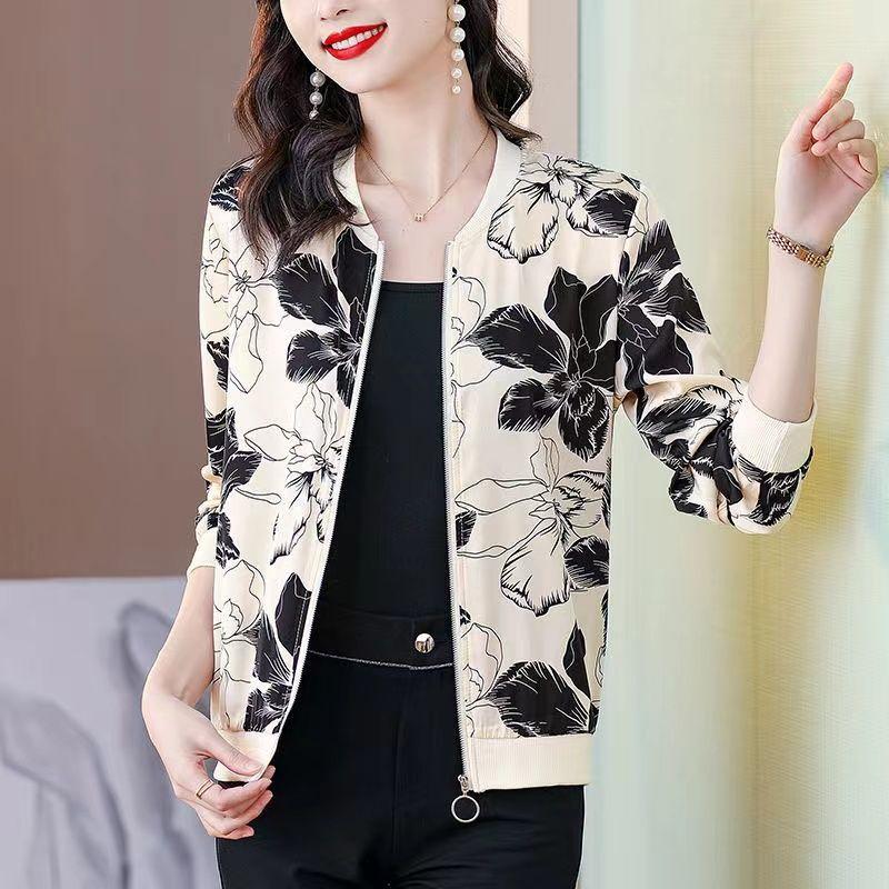 

Женская мода Повседневный цветочный принт Весна Осень Длинный рукав O-образный вырез Куртки и пальто XXXXL