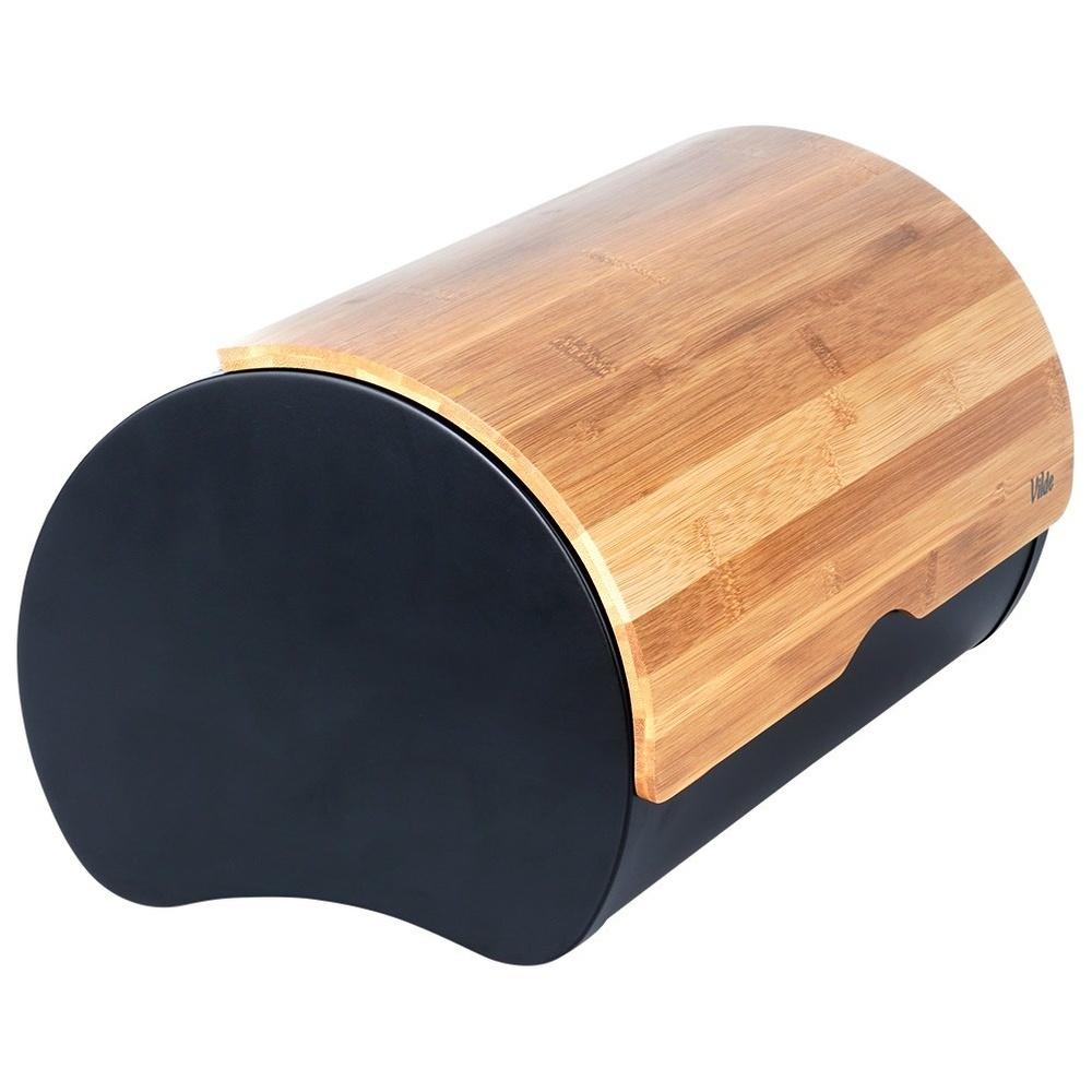 Black Metal Bamboo Bread Bin Kitchen Container for Bread