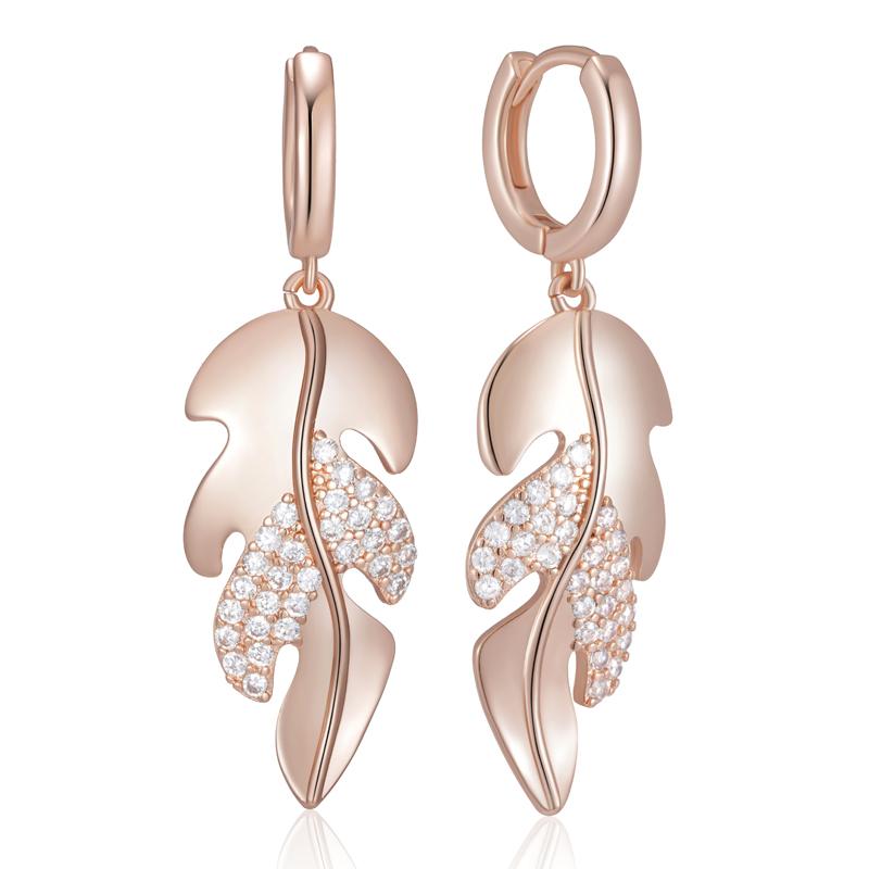 Unique Long Leaf Dangle Earrings For Women Fashion Rose Gold Color With Natural Zircon Luxury Daily Party Jewelry Gift