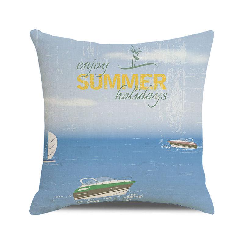 Watercolor Summer Beach Digital Printing Short Plush Pillow Covers for Car Sofa Office Cushion Cover Home Goods 60x60cm