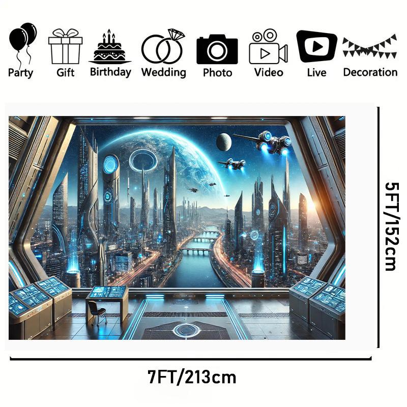 Futuristic Space Cityscape Wall Tapestry For Innovative Home Decor, Featuring A Stunning View Of A High-Tech Metropolis