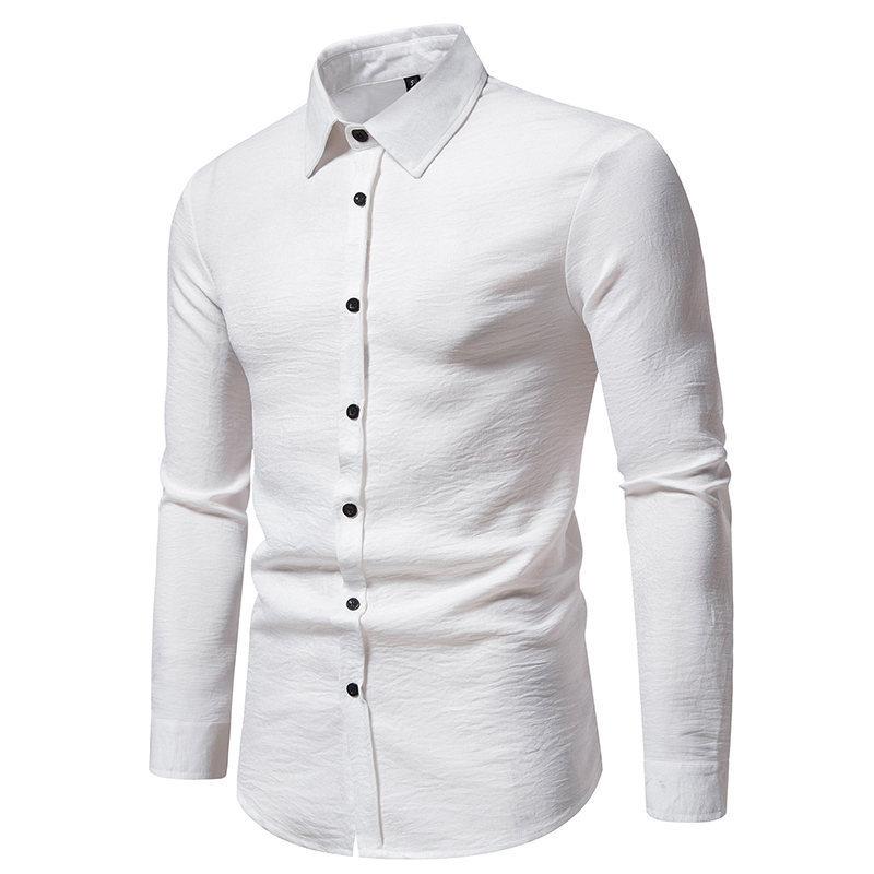 Nový pánský trend Jednobarevný retro styl Ležérní košile s dlouhým rukávem Pánské módní topy