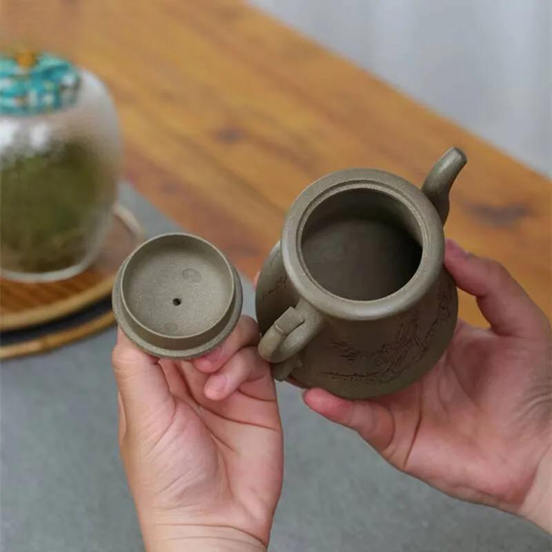 250ml Authentic Yixing Raw Ore Crab Shell Green Mud Three-legged Purple Clay Teapot Handmade Household Kung Fu Teaset Customized