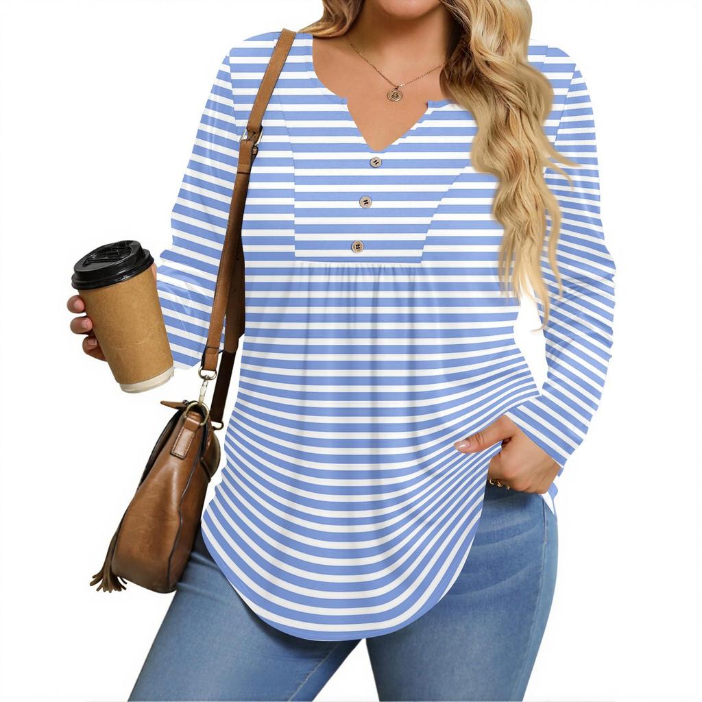 Womens Plus Size Long Sleeve Shirts  V Neck Tunic Tops Basic Loose Fit Tee Tops