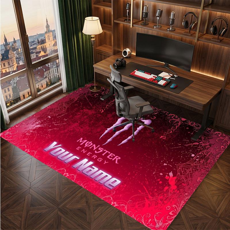 Tappeto in Cristallo Vellutato Personalizzato Monster Energy, Tappeto Morbido Antiscivolo con Testo Nome Personalizzato per Soggiorno Camera da Letto