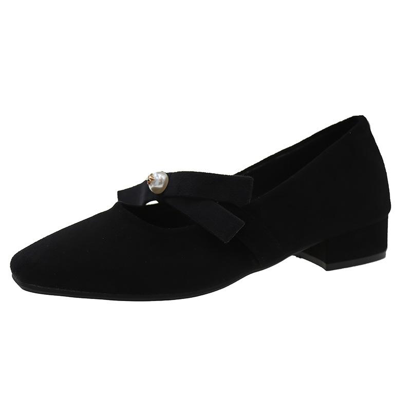 

Rhinestone single shoes women s shoes suede black Mary Jane commuter shoes spring evening low 2025 heel niche premium 35