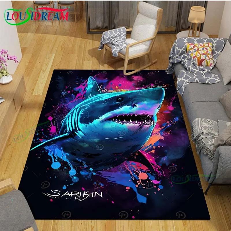 Moderne 3D-Haifisch-Teppich für Wohnzimmer Heim-Sofa-Dekoration, Kinder-Spiel-Dekor Bodenteppich Yoga-Matte Großer Teppich