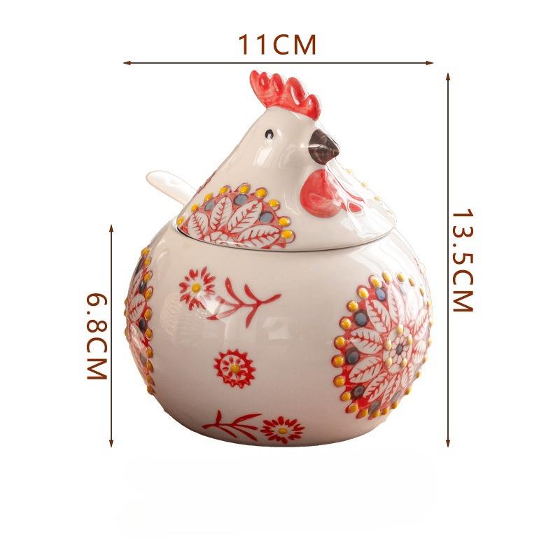 

Cute Minimalist Chicken Spice Jar Creative Home Ceramic with Lid Spoon Underglaze Hand Painted Moisture Proof красный