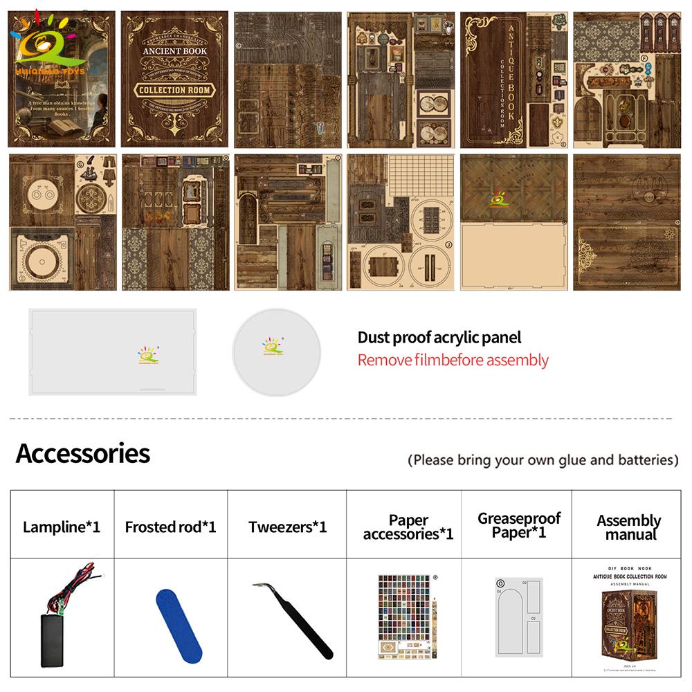 Non-Toxic Diy Retro Bookstore Bookshelf Model 3D Wooden Puzzle Assemble Book Nook Shelf Miniature Building Kits Handmade Toys