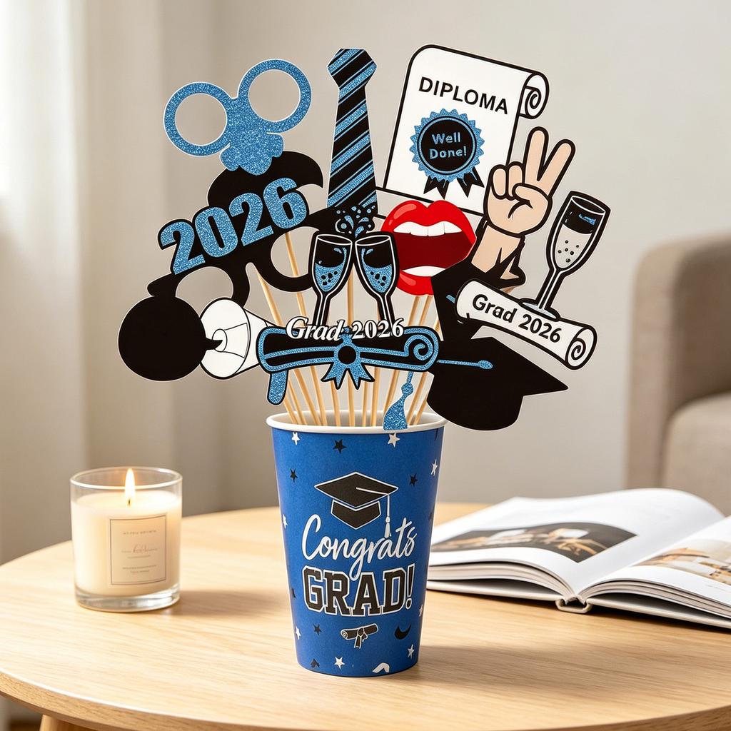 2026 Graduation Photo Booth Props Set Graduation Party Decorations Photo Accessories for Graduation Celebration Party Supplies