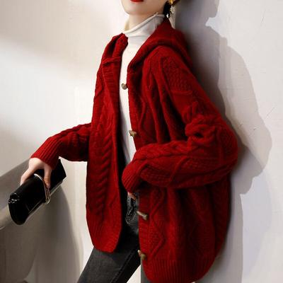 Autumn Cardigan Sweater 2026 New Knitted Cardigan Women Loose Retro Slouchy Hooded Coat Top Sweater  Casual Cardigan Female
