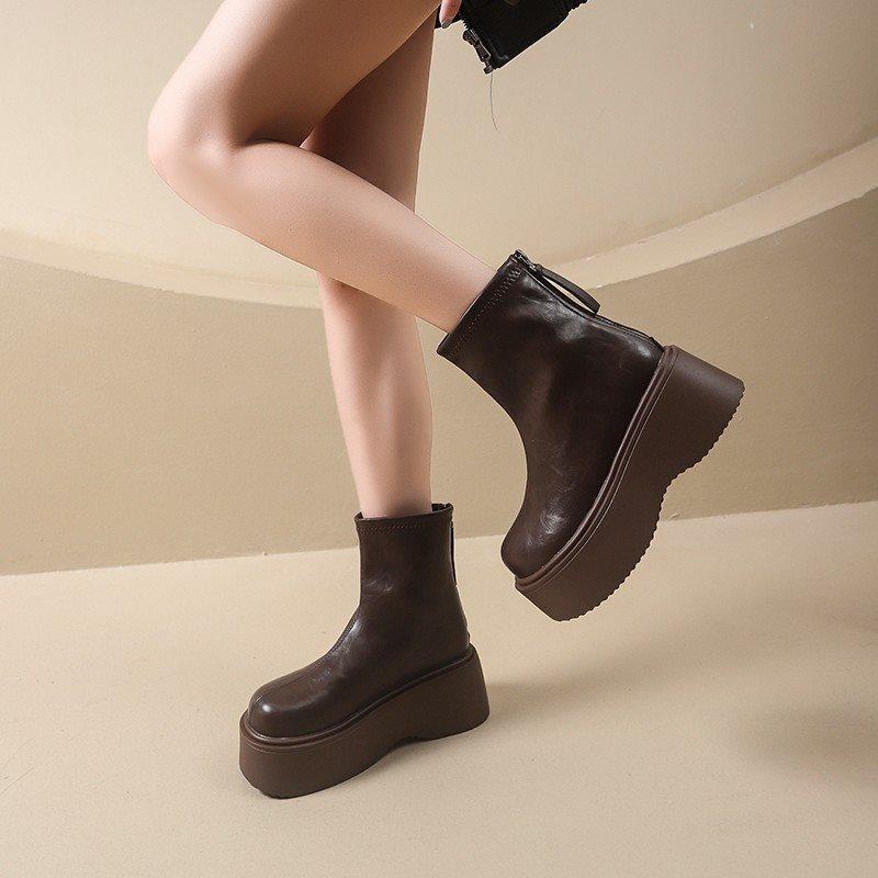 Short Boots Keep Warm And Increase Height, Thin Boots Fashion British Thick-Soled Martin Boots Women'S Small Women'S Boots