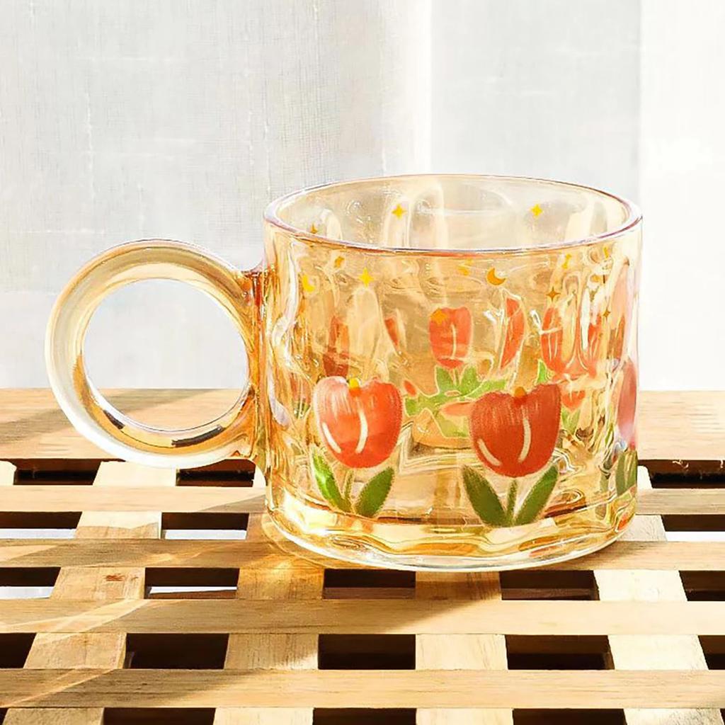 1 Stück-Ins Niedlicher Druck Tulpe Wasserbecher Glasbecher Hohes Borosilikatglas Wasserbecher Kaffeetrinkgläser Für Saft