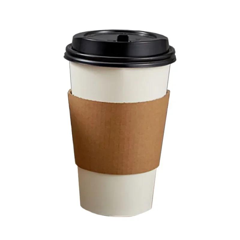 50pcs 8/12/16oz Disposable Coffee Cup Set Thickened Odorless Coffee Paper Mug Insulate Cup Sleeve with Lid Espresso Coffeewar 8oz 280ml