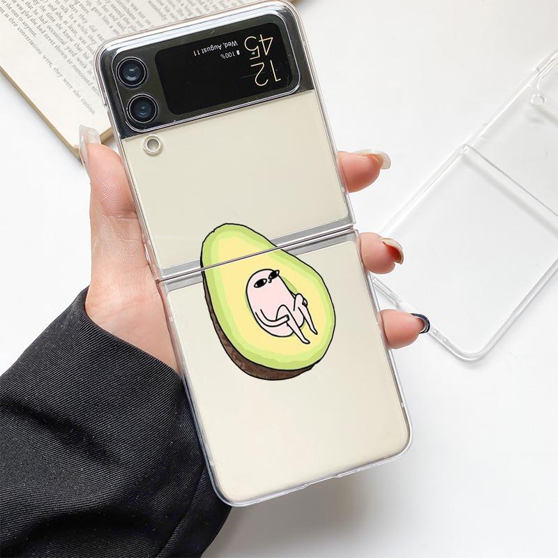 Cute Avocado Baby Yoga Fashion Phone Case For Samsung Galaxy Z Flip 3 4 5 6 7 Hard Folding Z Flip4 PC Cover Protector Gift