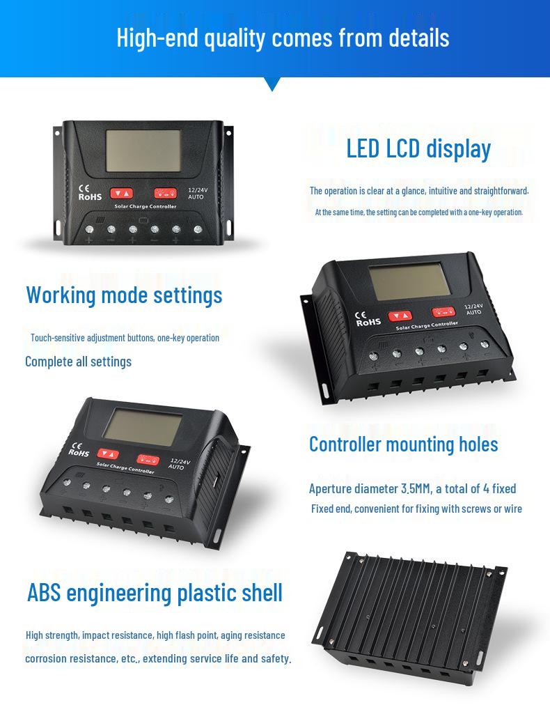 Universal Smart Solar Charge Controller for 12V/24V/48V Batteries - Ideal for Household & Street Light PV Systems