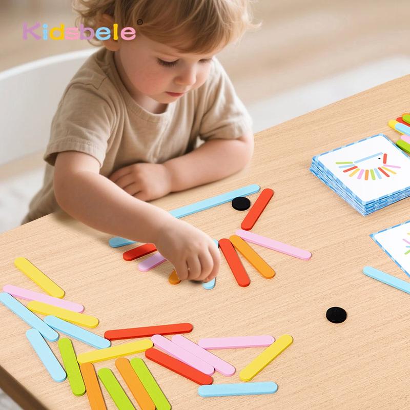 Colorful Ice Cream Stick Puzzle Set Wooden Diy Montessori Early Learning Challenge Table Games Boys Girls Travel Party Gift
