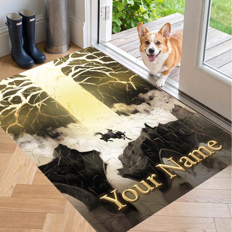 Custom Name Elden Ring Crystal Velvet Floor Rug Personalized Text Soft Carpet Home Decor