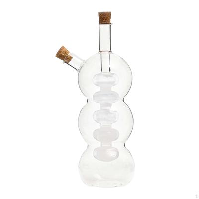 2 In 1 Oil and Vinegar Dispenser Glass Bottle Double Pourer with Cork Stoppers Handblown